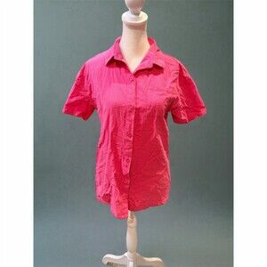FLYPIGS Button-Up Shirt Womens Size M Hot Pink Short Sleeve Collared